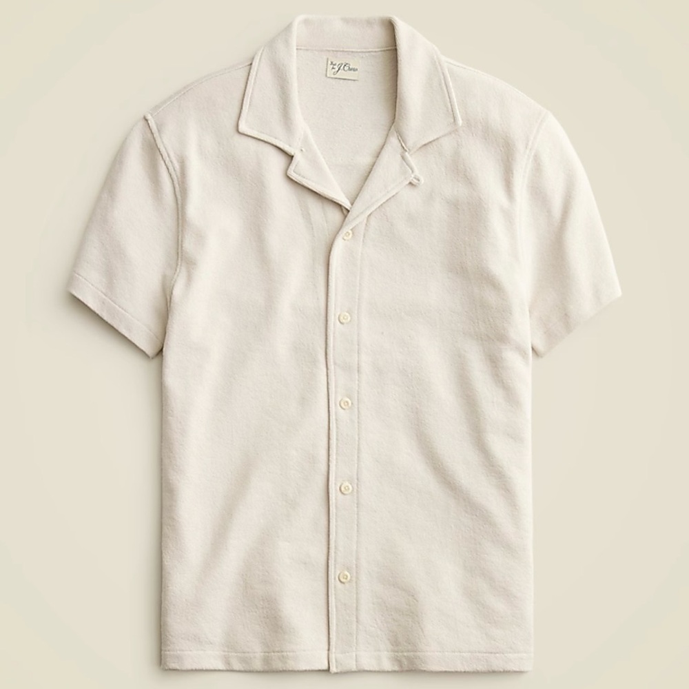 J Crew Knit Cream Button Up, Mens Large.